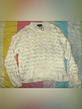 Sanctuary Open-Knit Cream Crewneck Sweater